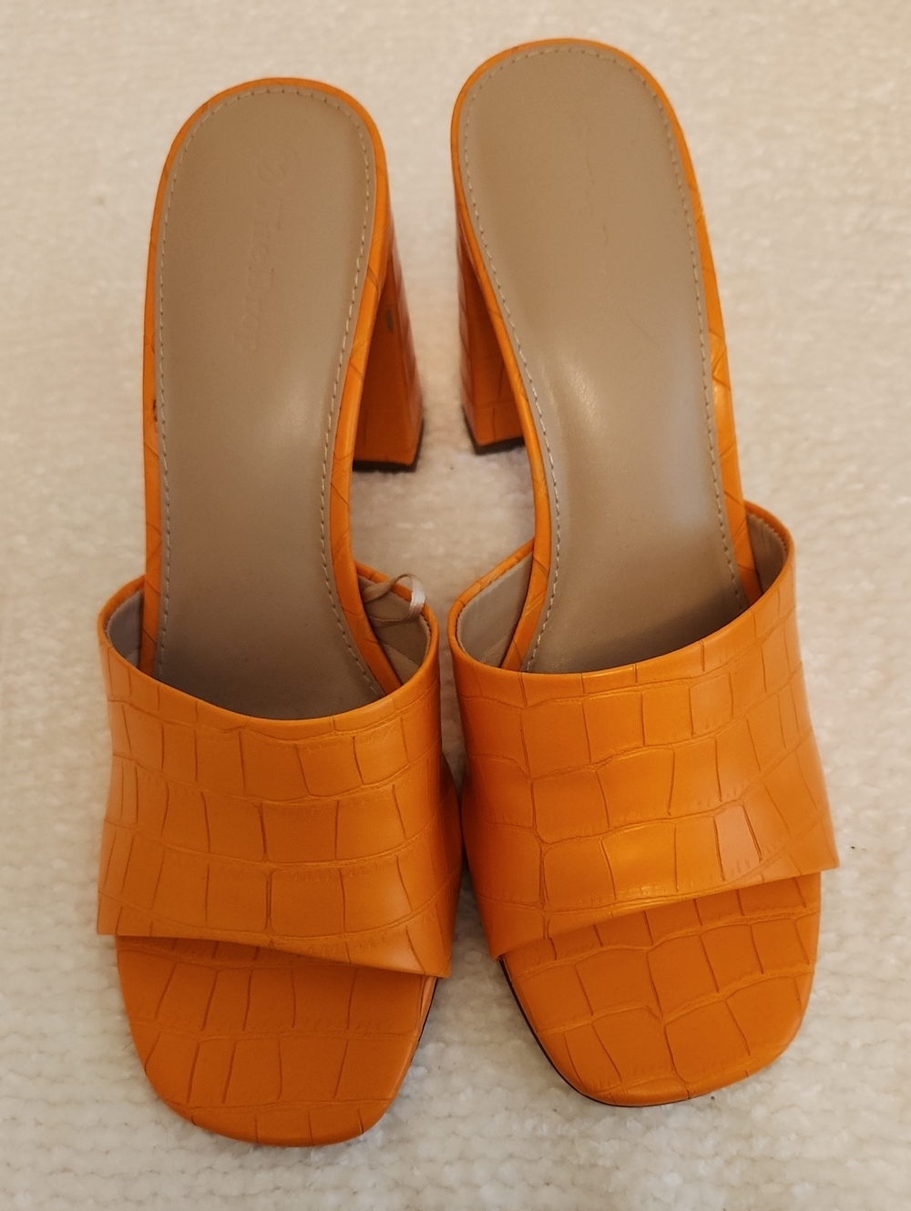 Orange Croc-Embossed Block Heel Mules for Women
